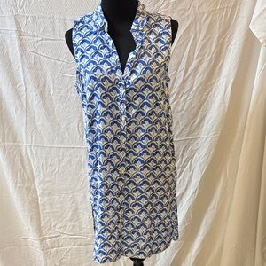 Sigrid Olsen Blue and White Linen Fan Medallion Print Midi Dress Small NWT’s